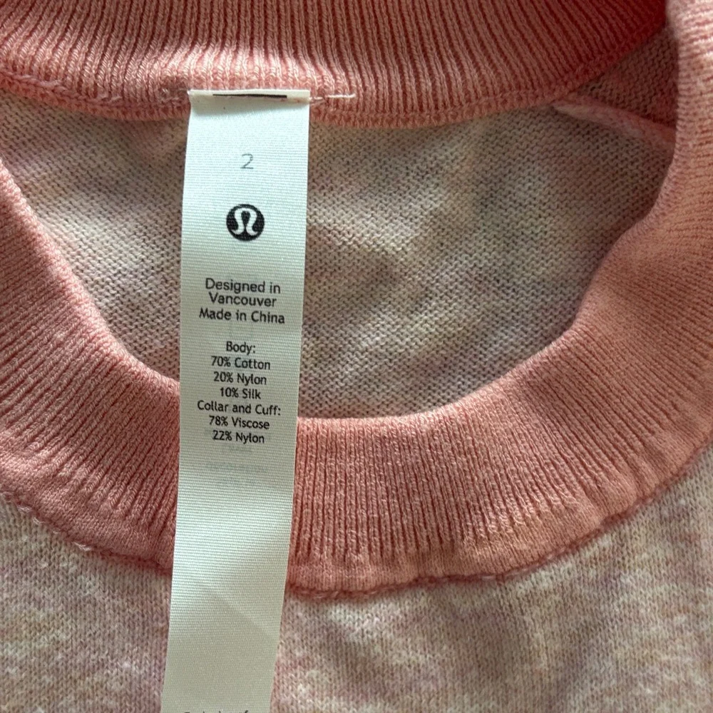 Lululemon Pink cotton, nylon silk lightweight sweater fitted cut. Beautiful - Picture 4 of 6